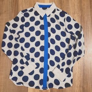 Ann Taylor Navy Blue Polka Dot Blouse Shirt Size Large